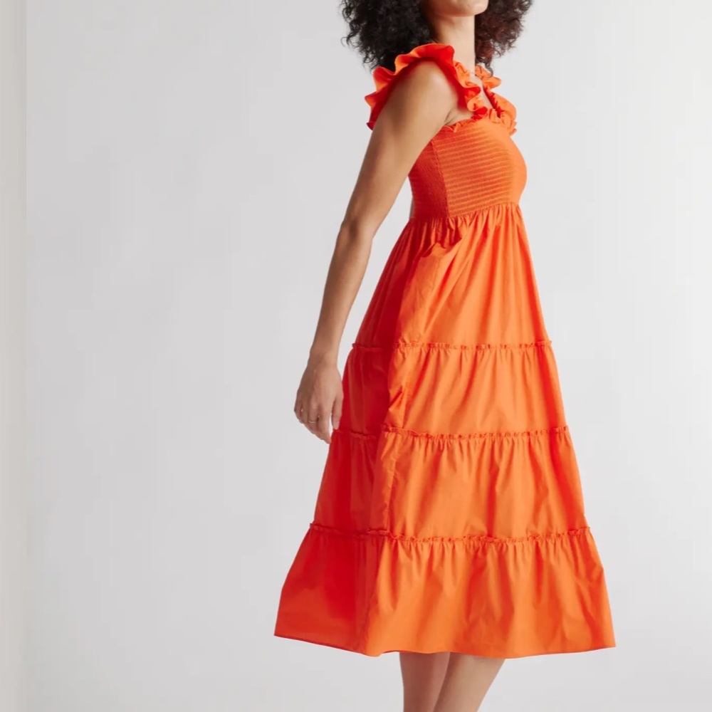 Quince Orange Ruffle-Sleeve Tiered Midi Dress - Picture 2 of 8